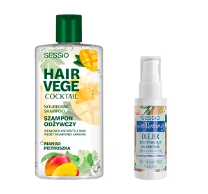 Sessio zestaw kosmetyków do pielęgnacji włosów szampon Hair Vege Cocktail Mango Pietruszka 300 g + olejek na końcówki włosów Wellbeing 50 ml
