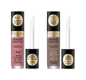 Eveline Cosmetics Wonder Match zestaw do makijażu bronzer w płynie 01 + róż i pomadka w płynie 02