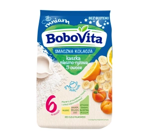 BoboVita Smaczna Kolacja kaszka mleczno-ryżowa po 6 miesiącu 3 Owoce 230 g