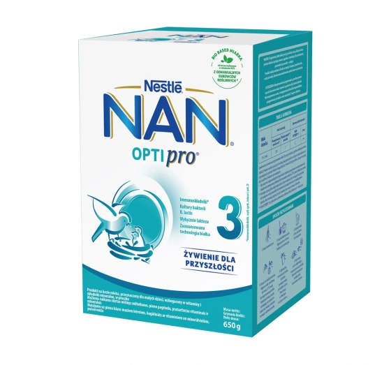 Nestle Nan Optipro 3 produkt na bazie mleka, w proszku dla małych dzieci po 12 miesiącu życia 650g