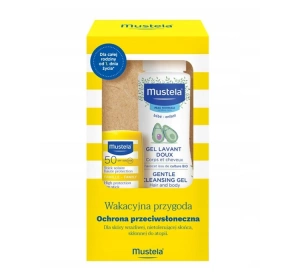 Mustela Wakacyjna Przygoda zestaw sztyft przeciwsłoneczny SPF50 9 ml + żel do mycia ciała i głowy 100 ml