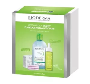 Bioderma Sebium zestaw kosmetyków dla skóry z niedoskonałościami woda micelarna 500 ml + serum 30 ml + wielorazowe płatki kosmetyczne 3 sztuki