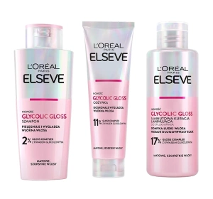 L'Oréal Paris Elseve Glycolic Gloss zestaw do pielęgnacji włosów matowych i szorstkich szampon 200 ml + odżywka 150 ml + kuracja laminująca 200 ml