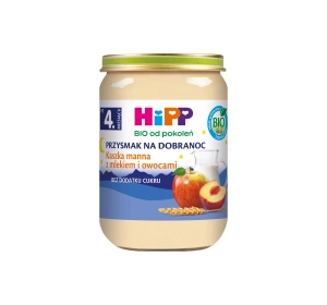 HIPP Bio deserek w słoiczku dla dzieci po 4 miesiącu Kaszka manna z mlekiem i owocami 190 g
