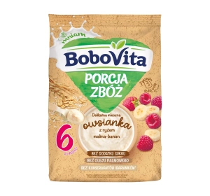 BoboVita Porcja Zbóż mleczna owsianka z ryżem po 6 miesiącu Malina-Banan 210 g