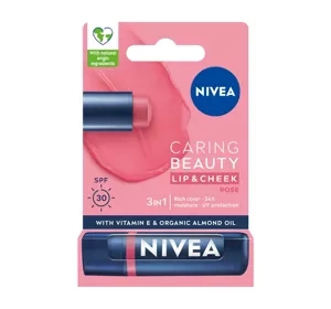 NIVEA Caring Beauty pielęgnująca pomadka do ust i policzków 3w1 Rose 4,8 g
