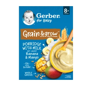 Gerber Grain & Grow mleczna kaszka owsiano-pszenna po 8 miesiącu Banan & Mango 200g