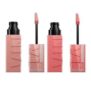Maybelline Superstay Vinyl Ink zestaw winylowych pomadek do ust 95 Captivated 4,2 ml + 100 Charmed 4,2 ml