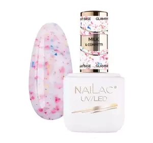 NaiLac Glammy Base baza kauczukowa Milk & Confetti 7ml