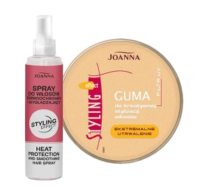 Joanna Styling Effect zestaw do stylizacji włosów spray termoochronny 150 ml + guma do kreatywnej stylizacji 100 g