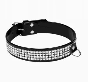 Whips choker erotyczna obroża dla kobiet z kryształkami Czarna 3 cm
