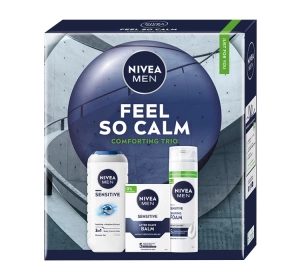 NIVEA MEN Feel So Calm Comforting Trio świąteczny zestaw kosmetyków dla mężczyzn żel pod prysznic + pianka do golenia + balsam po goleniu