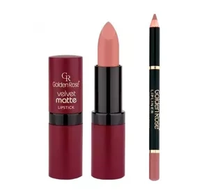 Golden Rose zestaw pomadka do ust Velvet Matte Lipstick 01 4,2 g + kredka do ust Lipliner 223 1,4 g