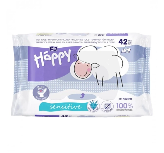 Bella Baby Happy Sensitive nawilżany papier toaletowy 42 sztuki