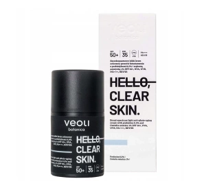 Veoli Botanica Hello, Clear Skin szerokopasmowy lekki krem ochronny SPF50+ z 0,5% prebiotykami i 1% CICA 50 ml