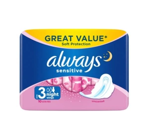 Always Sensitive podpaski higieniczne ze skrzydełkami 3 Night 10 sztuk