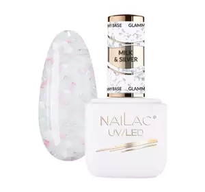 Nailac Glammy Base baza kauczukowa Milk & Silver 7ml