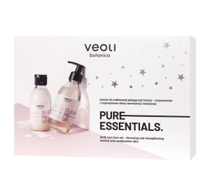Veoli Botanica Pure Essentials zestaw prezentowy do codziennej pielęgnacji żel do mycia twarzy Clean Me Up 190 ml + mleczny tonik Build Me Up 150 ml