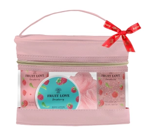 Aurora Fruit Love Raspberry zestaw prezentowy żel pod prysznic 200 ml + balsam do ciała 50 ml + piana do kąpieli 200 ml + gąbka