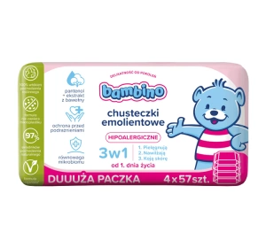 Bambino hipoalergiczne chusteczki emolientowe 3w1 4 x 57 sztuk