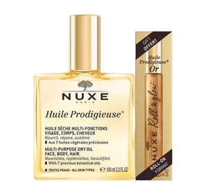 Nuxe Huile Prodigieuse suchy olejek 100 ml + roll-on olejek ze złotymi drobinkami 8 ml