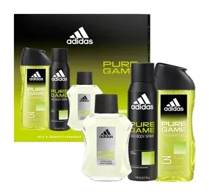 Adidas Pure Game woda po goleniu 100 ml + żel pod prysznic 250 ml + dezodorant spray 150 ml