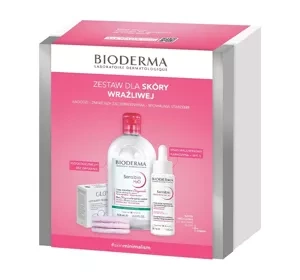 Bioderma Sensibio zestaw kosmetyków dla skóry wrażliwej płyn micelarny 500 ml + serum 30 ml + wielorazowe płatki kosmetyczne 3 sztuki