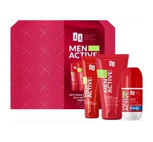 AA Men Active Aktywny Program Pielęgnacji zestaw prezentowy krem na dzień SPF30 50 ml + żel do mycia twarzy 150 ml + antyperspirant roll-on 50 ml