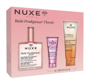 Nuxe Huile Prodigieuse Florale zestaw prezentowy wielofunkcyjny olejek 100 ml + szampon wygładzający 30 ml + olejek pod prysznic 100 ml