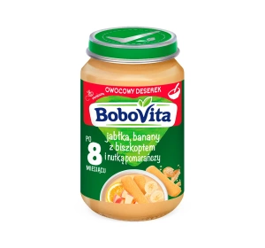 BoboVita deserek w słoiczku po 8 miesiącu Jabłka, Banany z Biszkoptem i Nutką Pomarańczy 190 g
