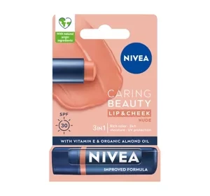 NIVEA Caring Beauty pielęgnująca pomadka do ust i policzków 3w1 Nude 4,8g