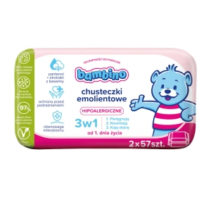 Bambino hipoalergiczne chusteczki emolientowe 3w1 2 x 57 sztuk
