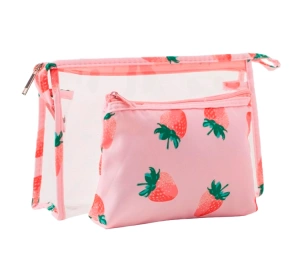 eCarla zestaw dwóch wodoodpornych kosmetyczek KS152 Truskawki