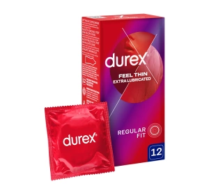 Durex Feel Thin Extra Lubricated cienkie prezerwatywy nawilżane 12 szt