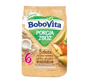 BoboVita Porcja Zbóż mleczna kaszka zbożowo-owsiana 3 zboża po 6 miesiącu Jabłko-Gruszka 210 g