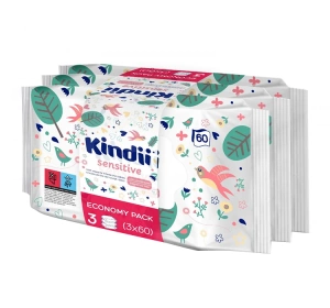 Cleanic Kindii Sensitive nawilżane chusteczki dla dzieci i niemowląt 3 x 60 sztuk