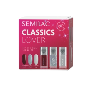 Semilac Classics Lover Set zestaw klasycznych lakierów do paznokci 112 Wine Red 9 ml + 116 Holo Flash 9 ml + top Gel Like 9 ml