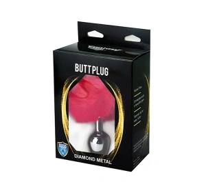 Fantasy Toys metalowy korek analny z pomponem Czerwony