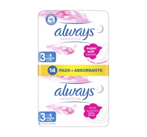Always Sensitive podpaski higieniczne ze skrzydełkami 3 Night 14 sztuk