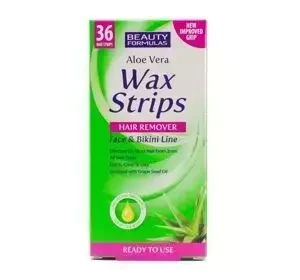 Beauty Formulas Aloe Vera Wax Strips plastry do depilacji twarzy i okolic bikini 36 sztuk