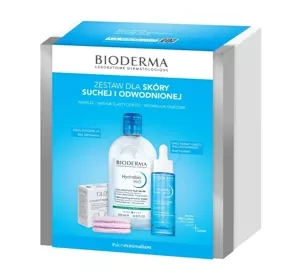 Bioderma Hydrabio zestaw kosmetyków dla skóry suchej i odwodnionej woda micelarna 500 ml + serum 30 ml + wielorazowe płatki kosmetyczne 3 sztuki