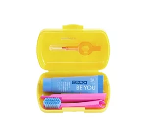 Curaprox zółty zestaw podróżny szczoteczka + pasta do zębów 10 ml + 2 szczoteczki międzyzębowe
