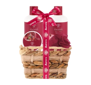 Aurora Pomegranate zestaw prezentowy żel pod prysznic 250 ml + balsam do ciała 250 ml + sól do kąpieli 70 g + gąbka