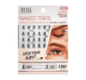 Ardell Naked Trios zestaw sztuczne rzęsy w kępkach S+M+L + klej + remover