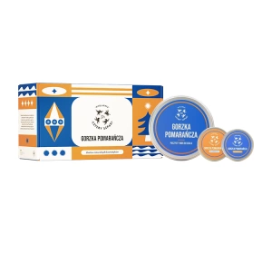 Mydlarnia Cztery Szpaki zestaw prezentowy kosmetyków naturalnych Gorzka Pomarańcza balsam do ust 15 ml + peeling do ust 15 ml + mus do ciała 300 ml