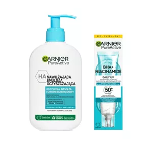 GARNIER PURE ACTIVE EMULSJA OCZYSZCZAJĄCA + KREM Z FILTREM SPF50+