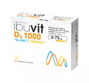 IBUVIT D3 1000 + K2 MK-7 OMEGA 3 SUPLEMENT DIETY DLA DZIECI, MŁODZIEŻY I DOROSŁYCH 30 KAPSUŁEK