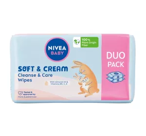 NIVEA BABY SOFT&CREAM CHUSTECZKI NAWILŻANE BIODEGRADOWALNE DUO PACK 2 x 57 SZTUK