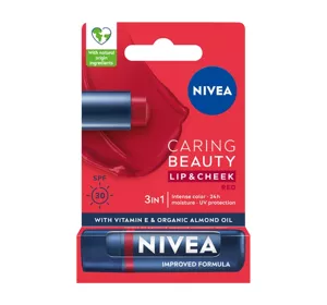 NIVEA CARING BEAUTY PIELĘGNUJACA POMADKA DO UST I POLICZKÓW 3W1 RED 4,8G