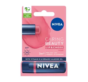 NIVEA CARING BEAUTY PIELĘGNUJACA POMADKA DO UST I POLICZKÓW 3W1 ROSE 4,8G